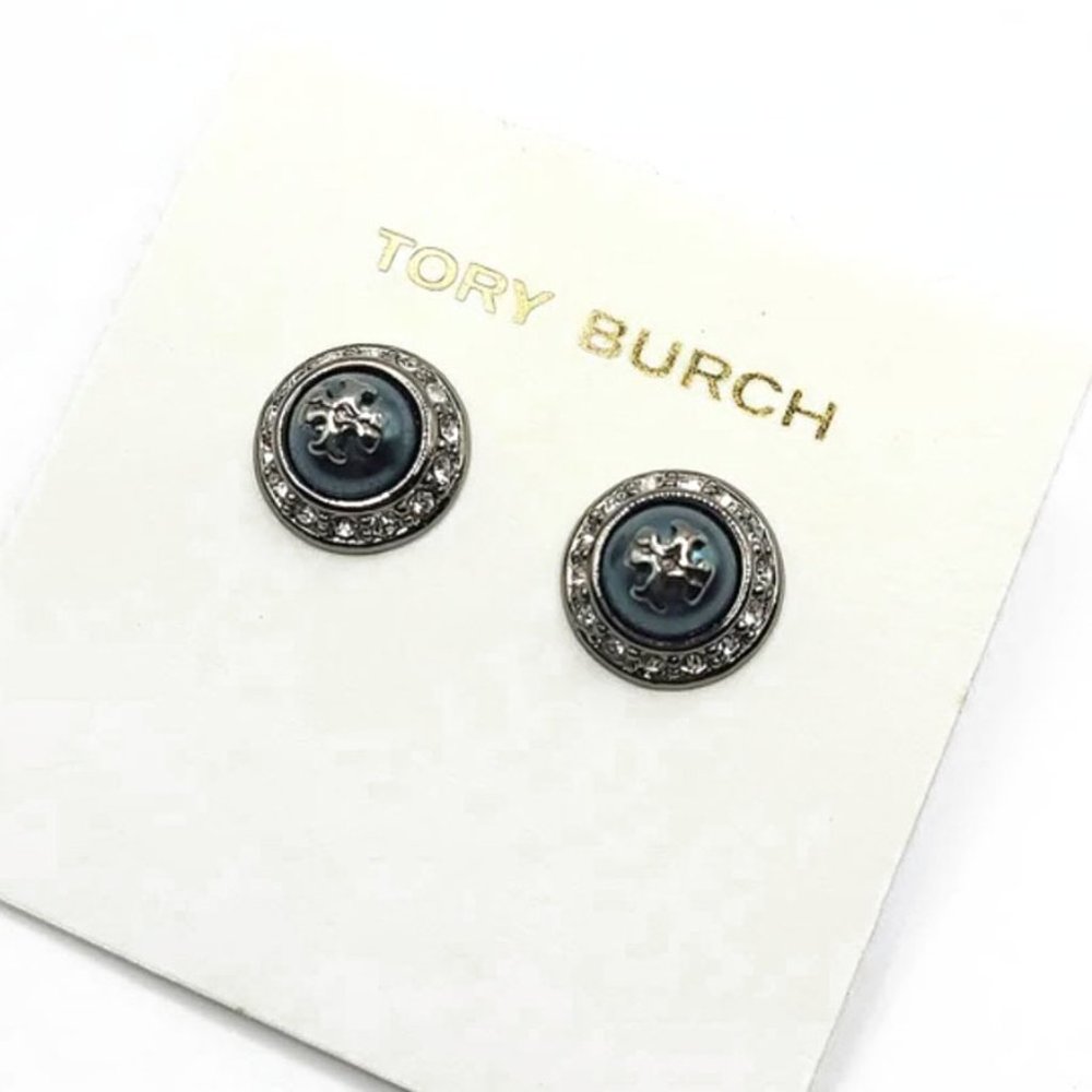 Tory Burch Natalie Gunmetal Gray Stud Earrings - Picture 6 of 8